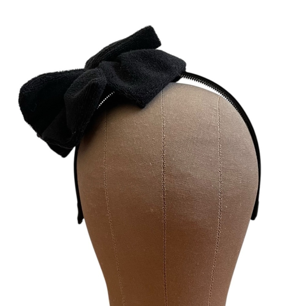 4/$25 Black Terry Cloth Towelling Bow Headband - Picture 3 of 9